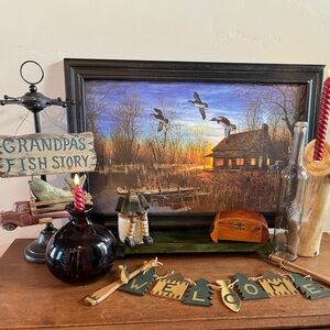 Wooden moose with movable limbs Rustic Cabin MCM Vintage Grandpa Fishing Decor